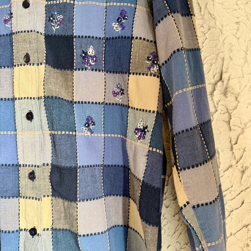 Bobbie Brooks Embroidered Patchwork Plaid Button Down Shirt Small - Picture 3 of 7